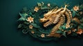 Traditional green with gold chinese dragon with copy space. New Year of the Dragon 2024 Royalty Free Stock Photo