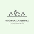 traditional green tea line art design logo minimalist vector illustration icon Royalty Free Stock Photo