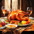 Traditional grilled turkey on a festive table