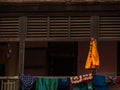 Traditional Gudhi displayed outside old buildings/chawls on the occassion on Hindu New Year Parade, Gudhi Padva Royalty Free Stock Photo