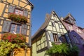 Facade of half timbered houses in Riquewihr village, France Royalty Free Stock Photo