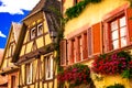 Traditional half timbered houses of Alsace,France. Royalty Free Stock Photo