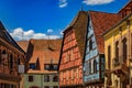 Traditional half timbered houses on the Alsatian Wine Route, Kaysersberg, France Royalty Free Stock Photo