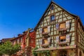 Traditional half timbered houses on the Alsatian Wine Route, Kaysersberg, France Royalty Free Stock Photo