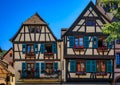 Traditional half timbered houses on the Alsatian Wine Route, Kaysersberg, France Royalty Free Stock Photo