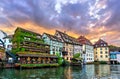 Traditional half-timbered houses in the historic la Petite France quarter in Strasbourg Royalty Free Stock Photo