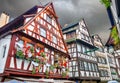 Traditional half-timbered houses in La Petite France in a rainy day, Strasbourg, Alsace, France Royalty Free Stock Photo