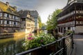 Traditional half-timbered houses in La Petite France at sunset, Strasbourg, Alsace, France Royalty Free Stock Photo