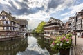 Traditional half-timbered houses on the picturesque canals of La Petite France in the medieval town of Strasbourg Royalty Free Stock Photo