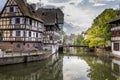 Traditional half-timbered houses on the picturesque canals of La Petite France in the medieval town of Strasbourg Royalty Free Stock Photo