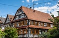 Traditional half-timbered houses in the streets of Hunspach in Alsace, France Royalty Free Stock Photo