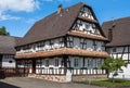 Traditional half-timbered houses in the streets of Hunspach, Alsace Royalty Free Stock Photo