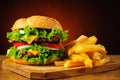 Traditional hamburger and french fries Royalty Free Stock Photo