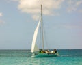 A traditional hand-built dinghy waiting to compete in an annual race in the windward islands
