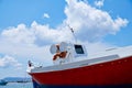 Red Traditional Greek Fishing Boat, Methoni, Greece Royalty Free Stock Photo