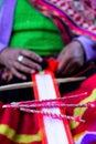 Traditional hand weaving in the Andes Mountains, Peru Royalty Free Stock Photo