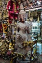 Traditional handicraft puppets are sold in a market at Mandalay, Myanmar Royalty Free Stock Photo