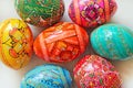 Traditional handmade Easter decoration - colored eggs. Royalty Free Stock Photo