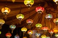 Traditional handmade multicolor Turkish, Moroccan, Arabian lamps hanging for Ramadan Kareem greeting