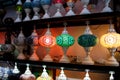 Traditional handmade multicolor Turkish, Moroccan, Arabian lamps. Mosaic style and colored glass lantern. Turkish lamps
