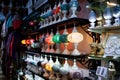 Traditional handmade multicolor Turkish, Moroccan, Arabian lamps. Mosaic style and colored glass lantern. Turkish lamps