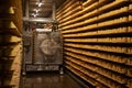 Modern cheese aging cave storage. Tete de moine, Switzerland