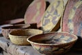 Traditional Handwoven Baskets Displayed on Rustic Table in Natural Light Royalty Free Stock Photo