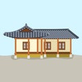 Traditional Hanok Korean House Building Vector Illustration