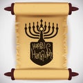 Traditional Hanukkah Elements on Scroll, Vector Illustration Royalty Free Stock Photo