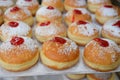 Traditional hanukkah sufganiyot with strawberry jelly