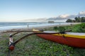 Traditional Hawaiian canoe by Hanalei pier Kauai Royalty Free Stock Photo