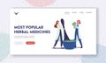 Traditional Herbal Medicine Landing Page Template. Tiny Pharmacists Grind Plants and Natural Ingredients in Huge Mortar