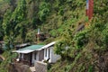 Traditional himalayan village, cottage , prayer flags