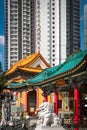 Traditional, historic Chinese architecture in Wong Tai Sin Temple, a touristic landmark in Hong Kong