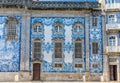 Traditional historic facade in Porto decorated with blue hand pa Royalty Free Stock Photo