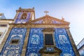 Traditional historic facade in Porto decorated with blue hand pa Royalty Free Stock Photo