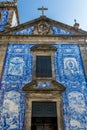 Traditional historic facade in Porto decorated with blue hand painted tin-glazed tiles, Oporto, Portugal Royalty Free Stock Photo