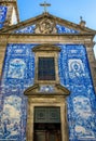Traditional historic facade in Porto decorated with blue hand pa Royalty Free Stock Photo