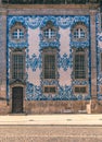 Traditional historic facade in Porto decorated with blue hand pa Royalty Free Stock Photo