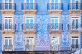 Traditional historic facade in Porto decorated with blue tiles, Portugal Royalty Free Stock Photo