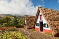 Traditional historic thatched houses with strawy roofs on Madeira island, Santana, Portugal Royalty Free Stock Photo