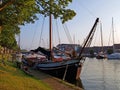 Traditional historical sailing ship in the harbor from Muiden in