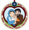 Traditional Holy Family inside a Heart Pendant with Christmas Design, Vector Illustration