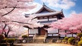 Traditional home with cherry blossoms in springtime Royalty Free Stock Photo
