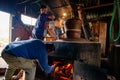 Traditional home made brandy distillery in country side of Romania, Horinca making in Maramures County Royalty Free Stock Photo