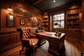 traditional home office, with antique desk and leather chair