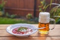 Traditional homemade borsch soup served in deep plate. Royalty Free Stock Photo