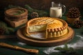 traditional homemade cake with thick cream in form of spruce boughs tyrolean pie Royalty Free Stock Photo