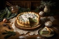 traditional homemade cake with thick cream in form of spruce boughs tyrolean pie Royalty Free Stock Photo