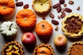 Traditional homemade cakes with caramel nuts spices cinnamon and pumpkin pecan pie Royalty Free Stock Photo